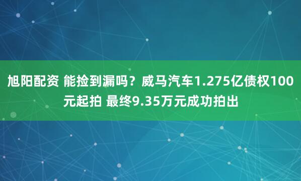 旭阳配资 能捡到漏吗？威马汽车1.275亿债权100元起拍 最终9.35万元成功拍出